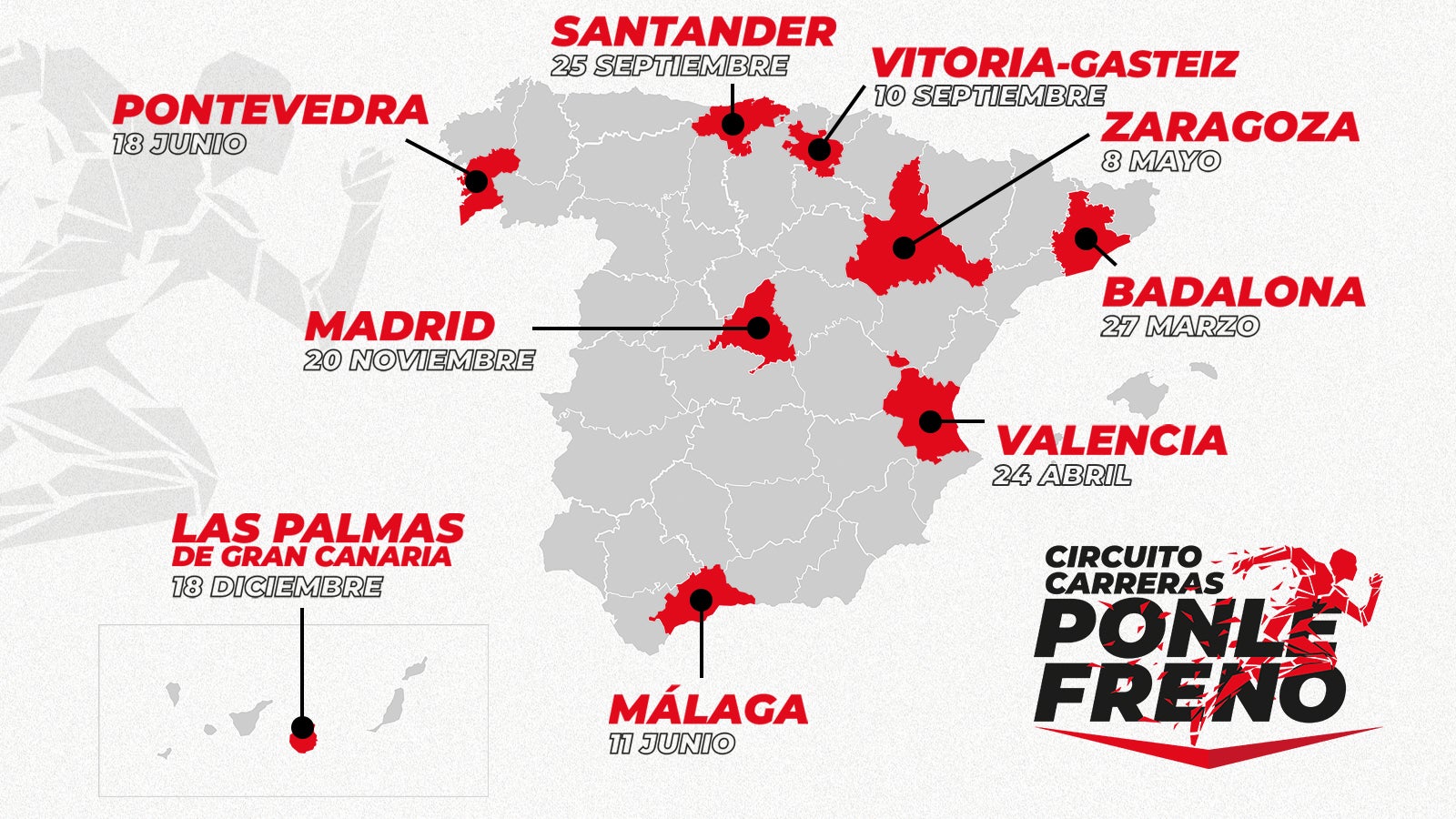 Mapa ciudades carreras Ponle Freno 2022